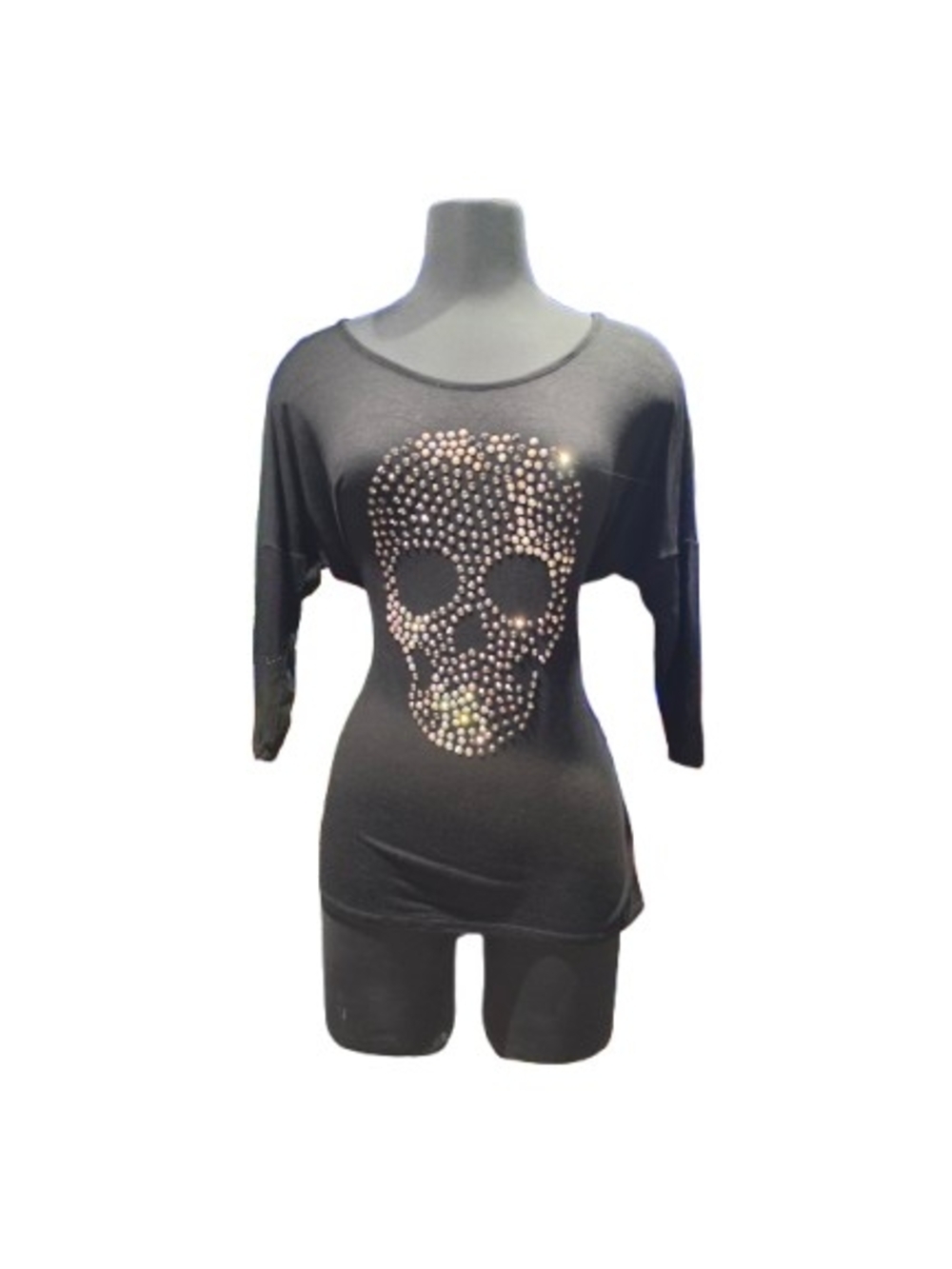 Libian Black Women's Top with Studded Skull